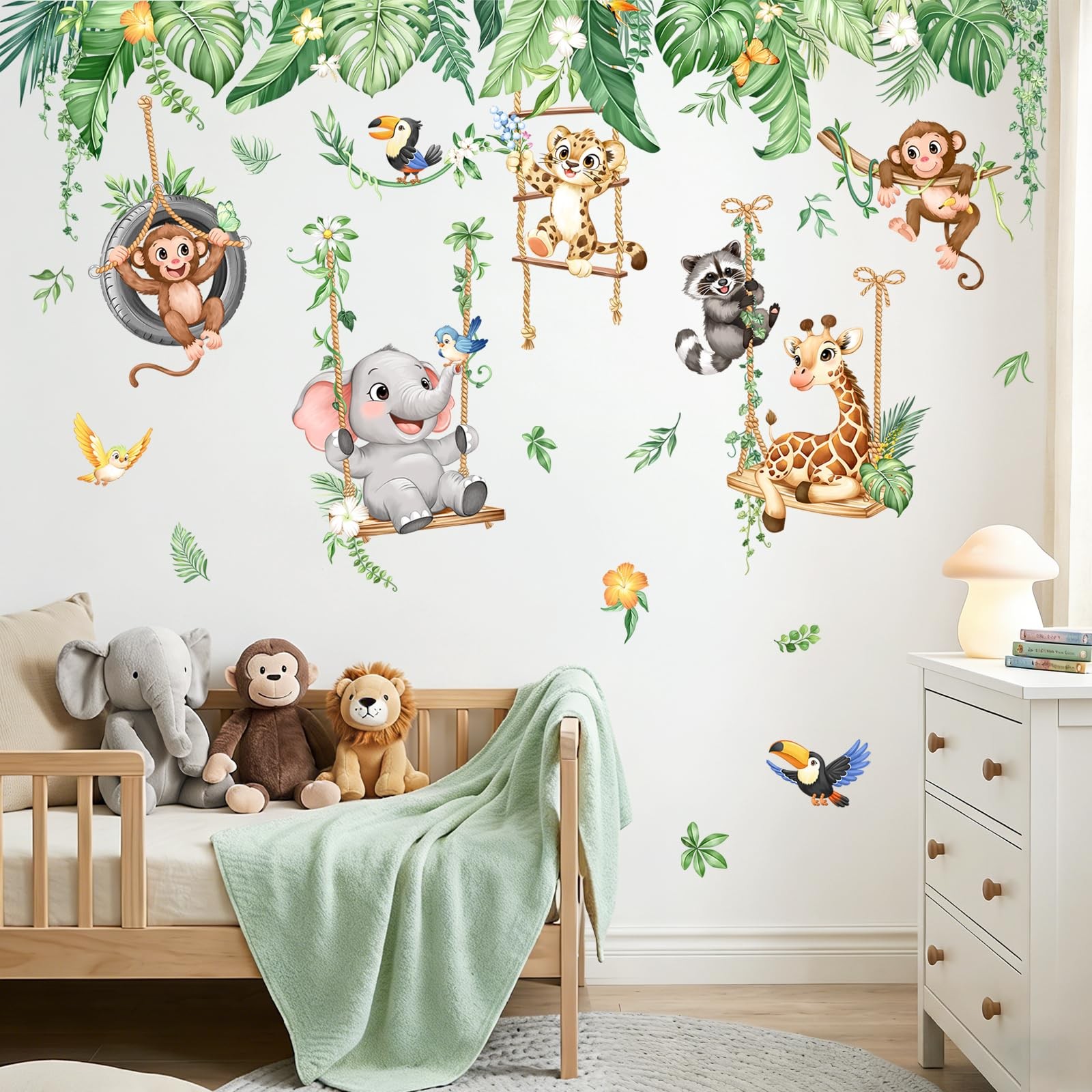 Jungle Animals Swing Wall Decals – Safari Nursery Decor Baby Monkey Elephant …
