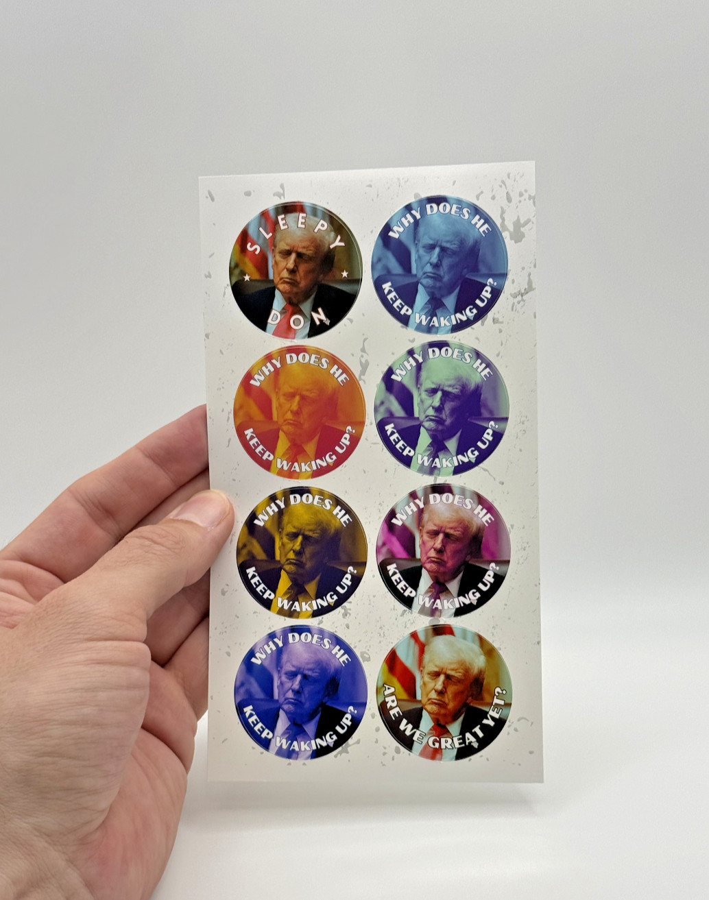 Donald Trump Asleep Stickers 8pc Assorted Anti Trump Political Humor Decals 2″