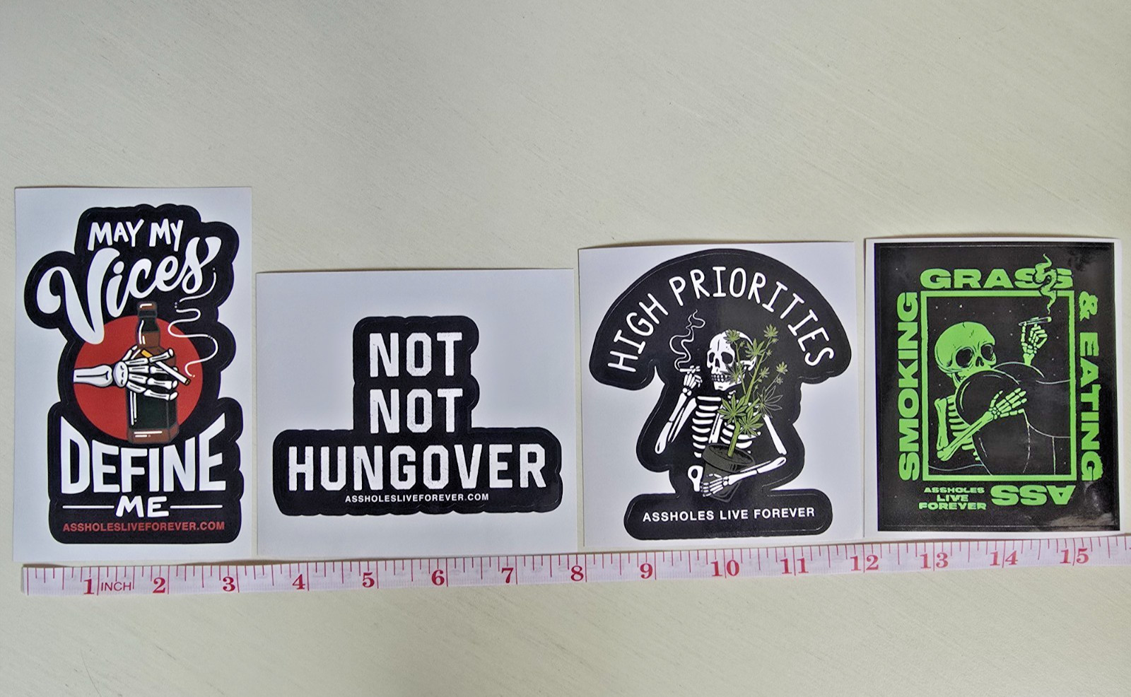 Assholes*s Live Forever ALF Stickers 4 Pack – Smoking Not Hungover LOGO Decals