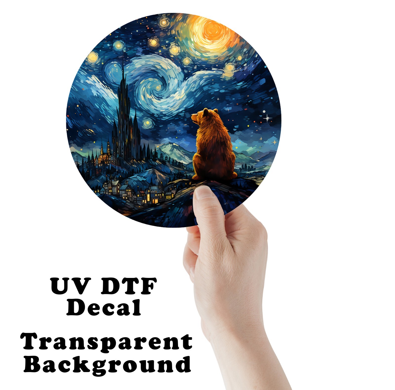 Bear Starry Night UV DTF Transparent Sticker / Decal