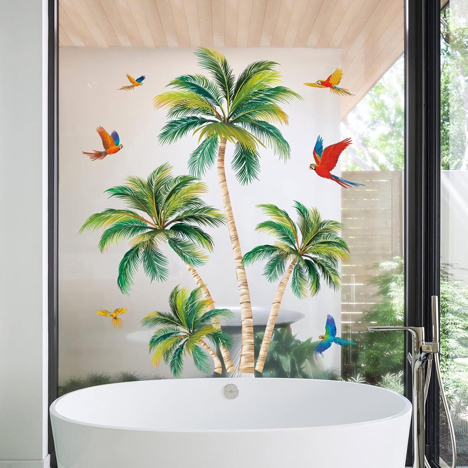 Wondever Tropical Window Clings Palm Tree Birds Glass Sticker Decal anti Collisi