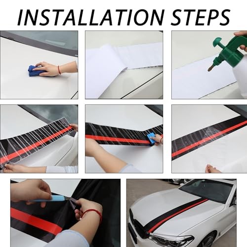 55»x7» Car Hood Sticker Auto Racing Body Side Skirt Roof Matte Black&red