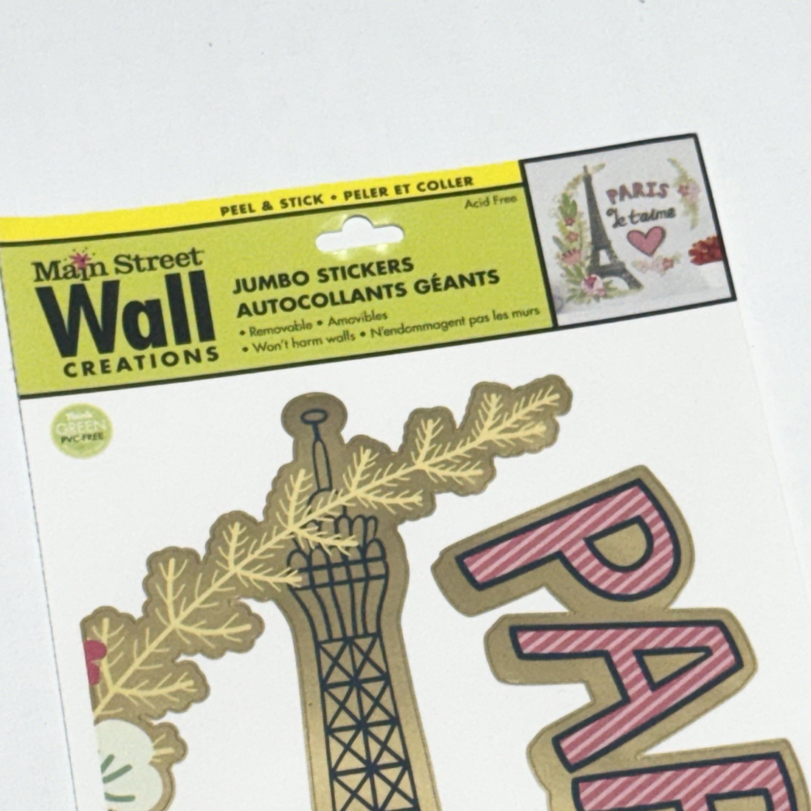 Main Street Wall Creations Paris Eiffel Tower Peel & Stick Removable Stickers x2