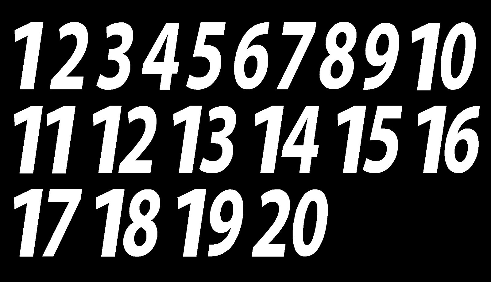 1-20 Numbers Reflective White Sticker Vinyl Decals 1″ – 10″ Set Of 20 (591-R)
