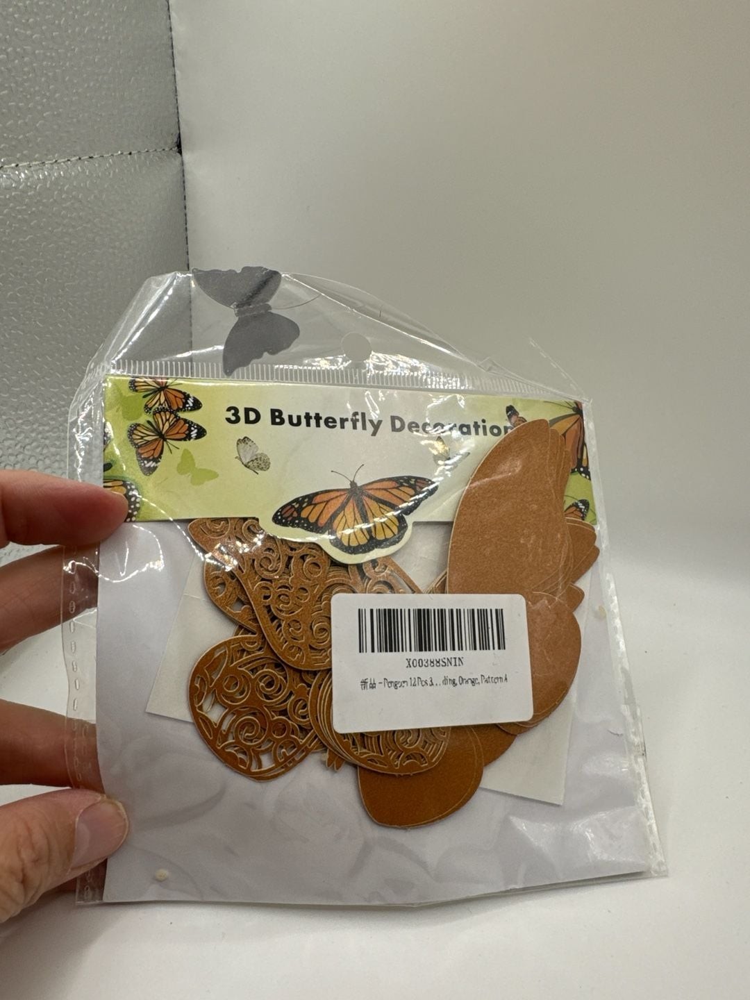 Penguen 12 Pcs 3D Butterfly Wall Decorations, Orange Filigree Pattern