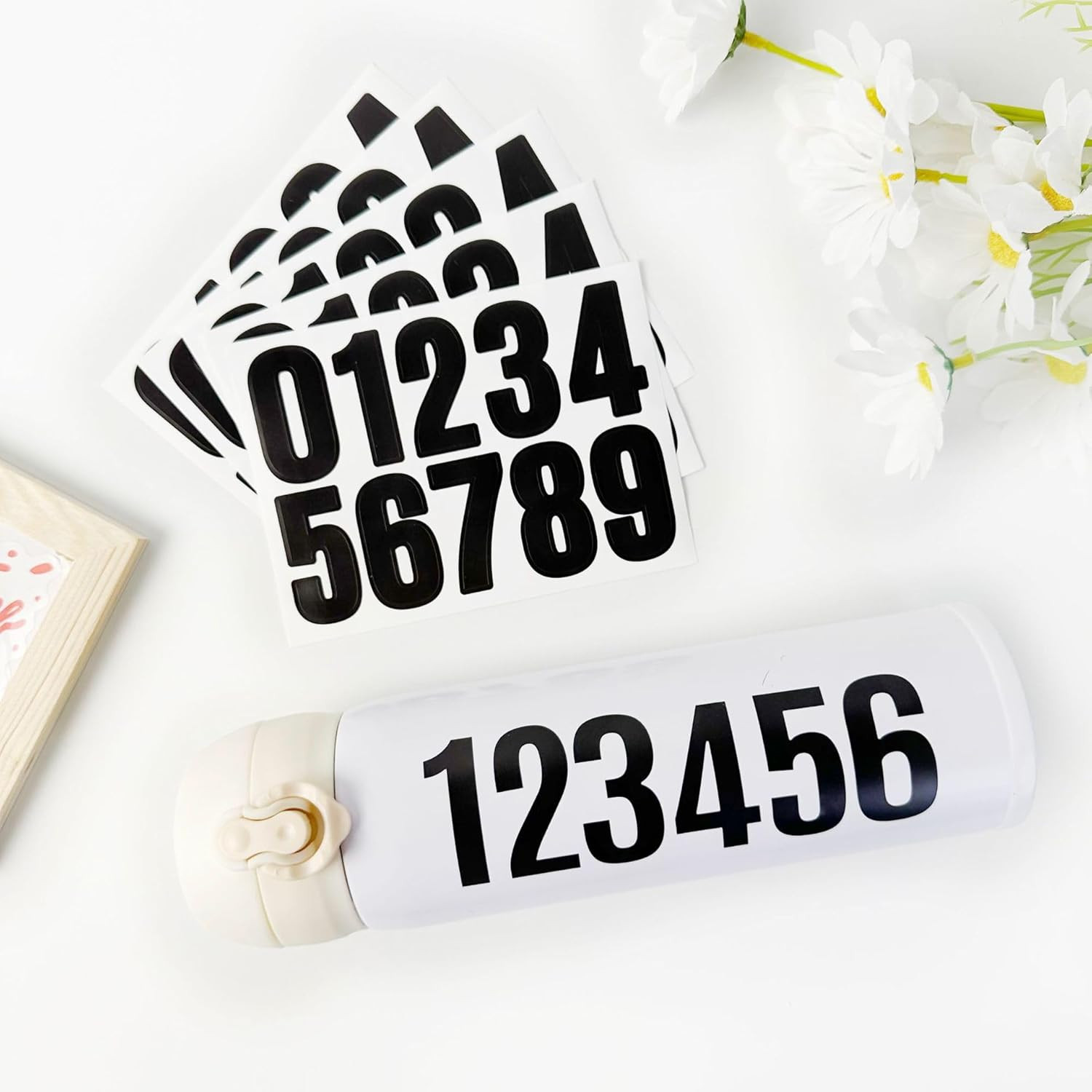 8 Sheets Waterproof Black 1.5 Inch Number Decals 0-9, Outdoor Vinyl Self-Adhesiv