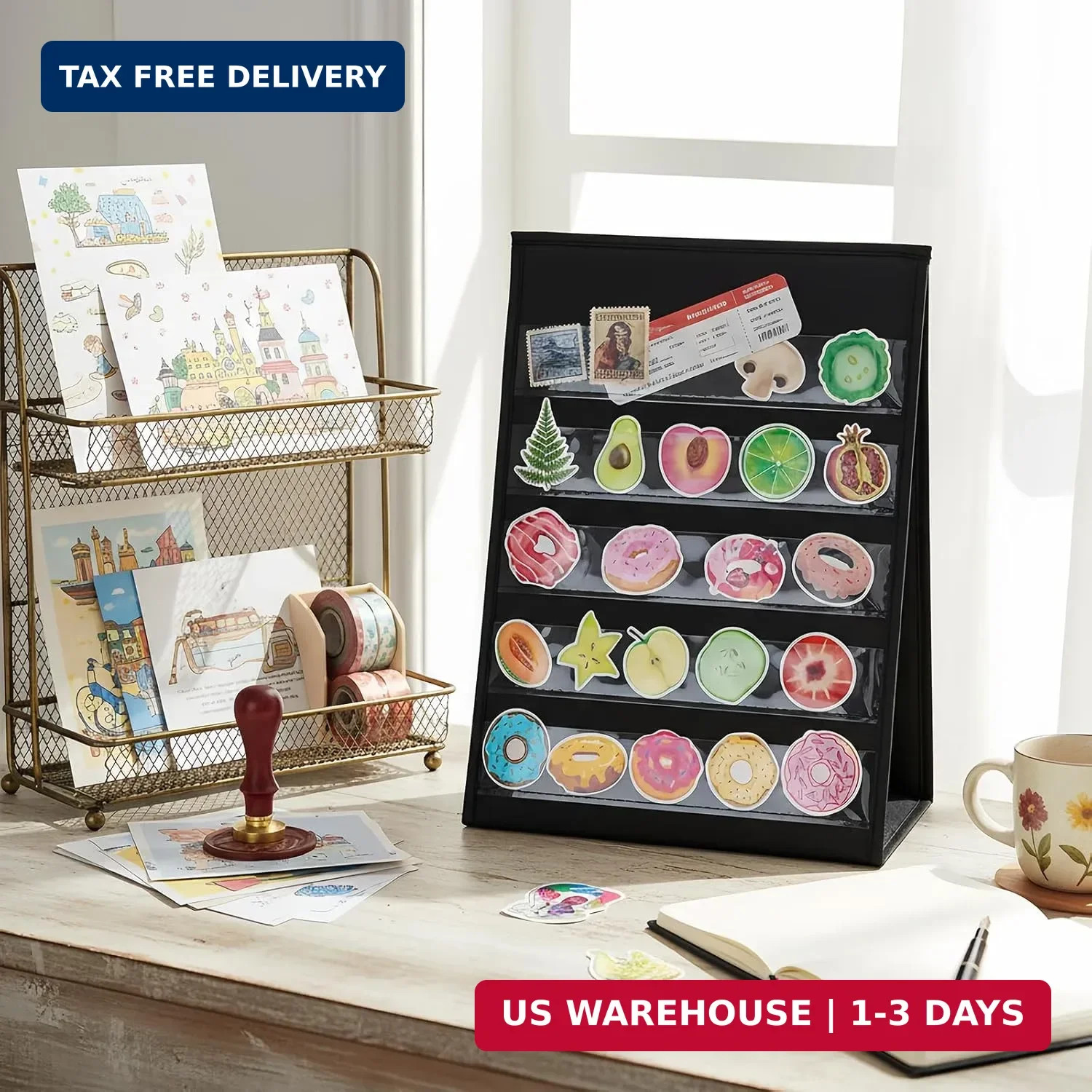 5 Tier Sticker Display Stand, 2-Sided Portable Sticker Display for Vendor Events