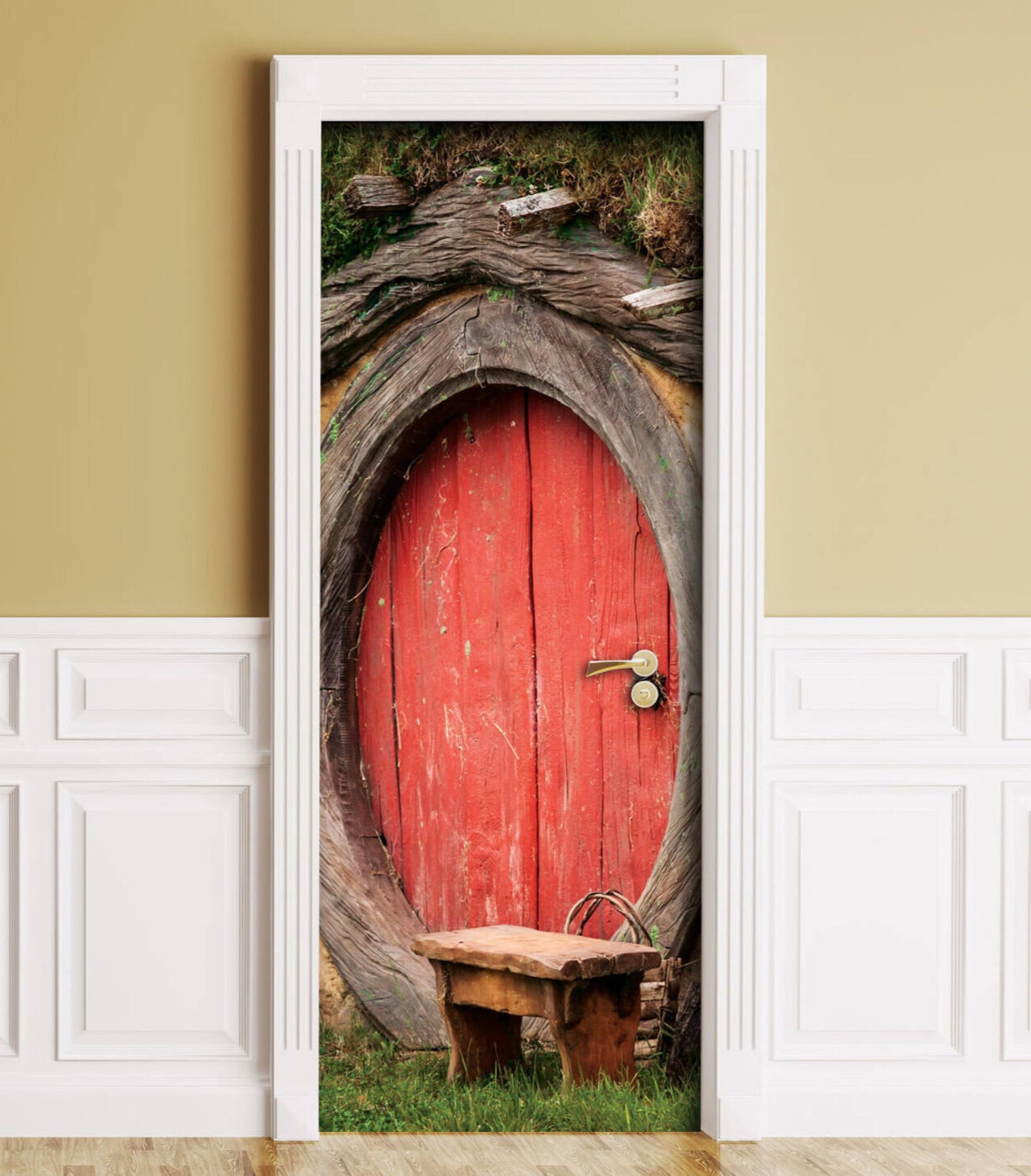 Hobbit Hole Door Mural, Fairy Tail Sticker Cover, Fantasy Decal. Single piece