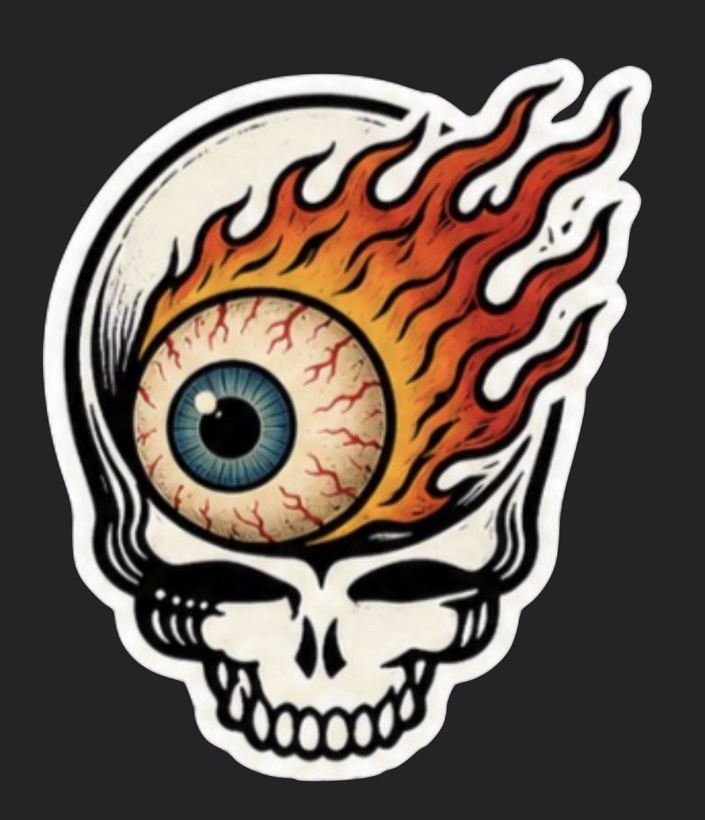 Steal Your Face 💀🌹Grateful Dead sticker Skull Deadhead Co Bolt Flaming Eyeball