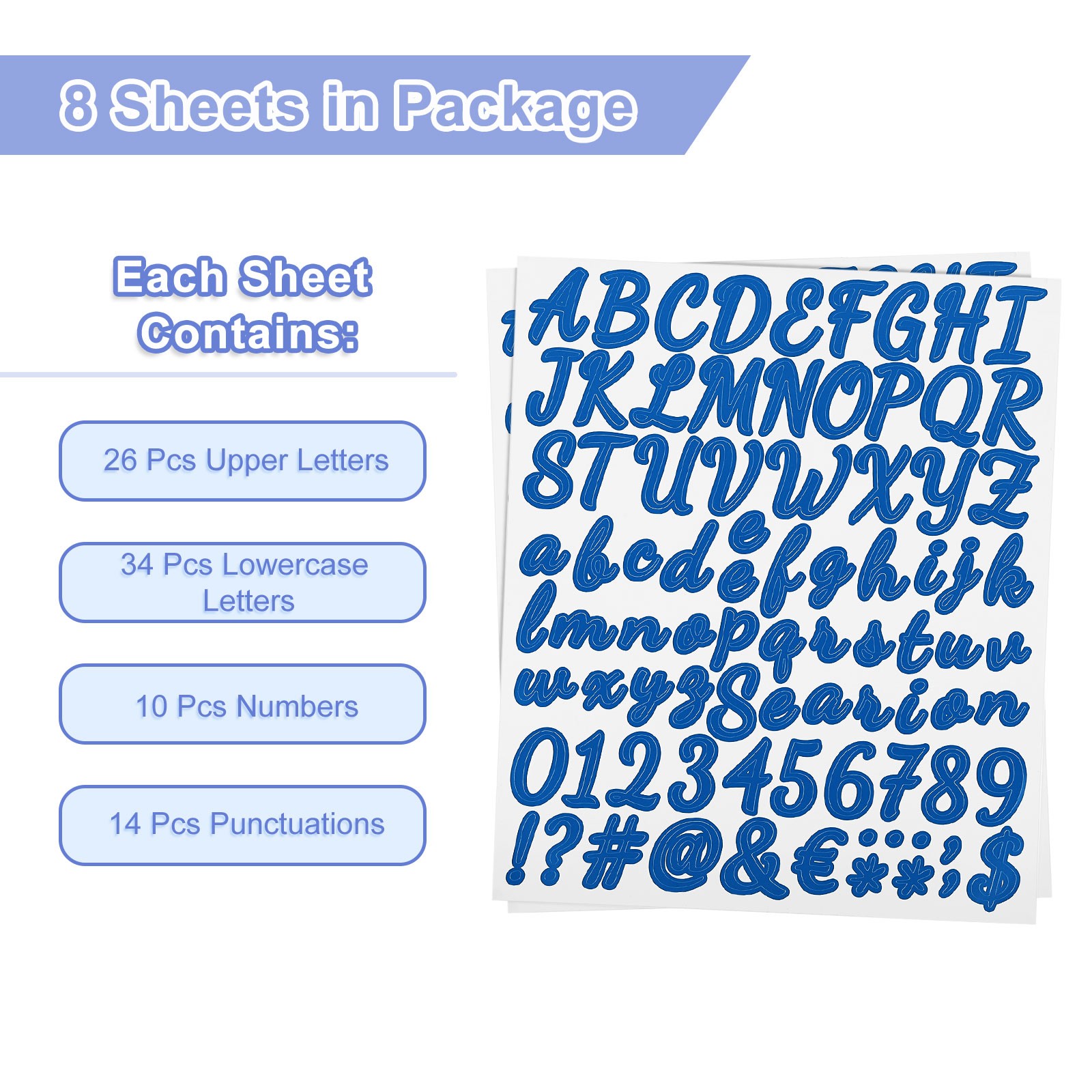 8 Sheet 672 Pcs Self Adhesive Vinyl Letter Number Stickers (Dark Blue, 1 Inch)