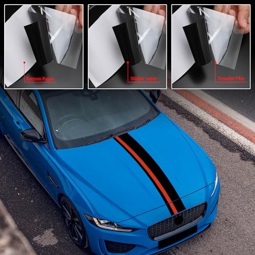55»x7» Car Hood Sticker Auto Racing Body Side Skirt Roof Matte Black&red
