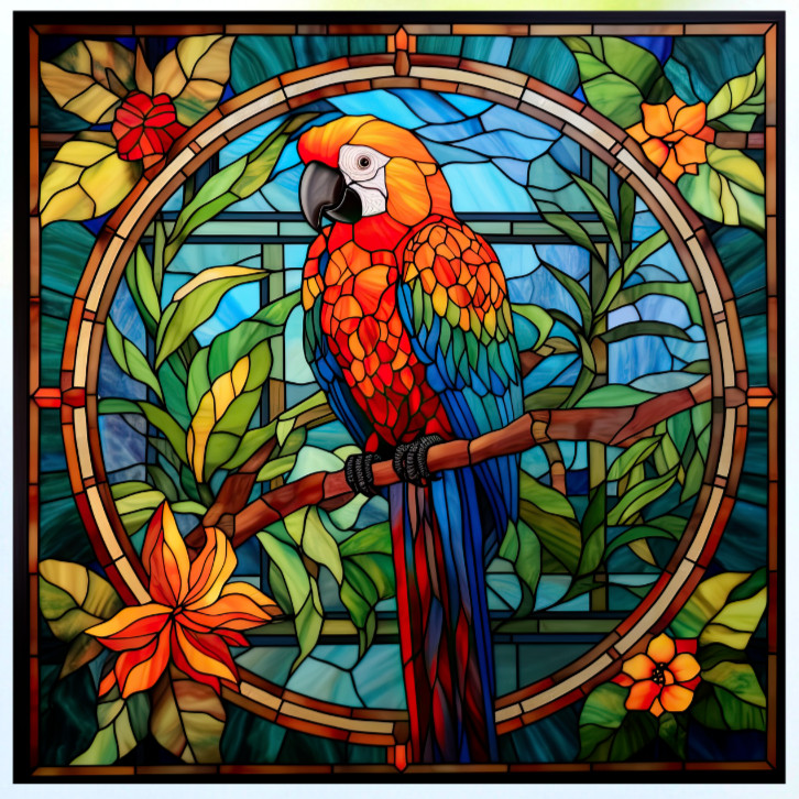 Parrot Faux Stained-Glass WINDOW CLING Size 8″ Square Repositionable Vinyl