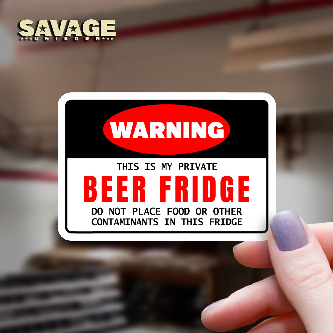 Funny Caution Sign Vinyl Sticker: «Warning Beer Fridge» Decal, Waterproof Decor
