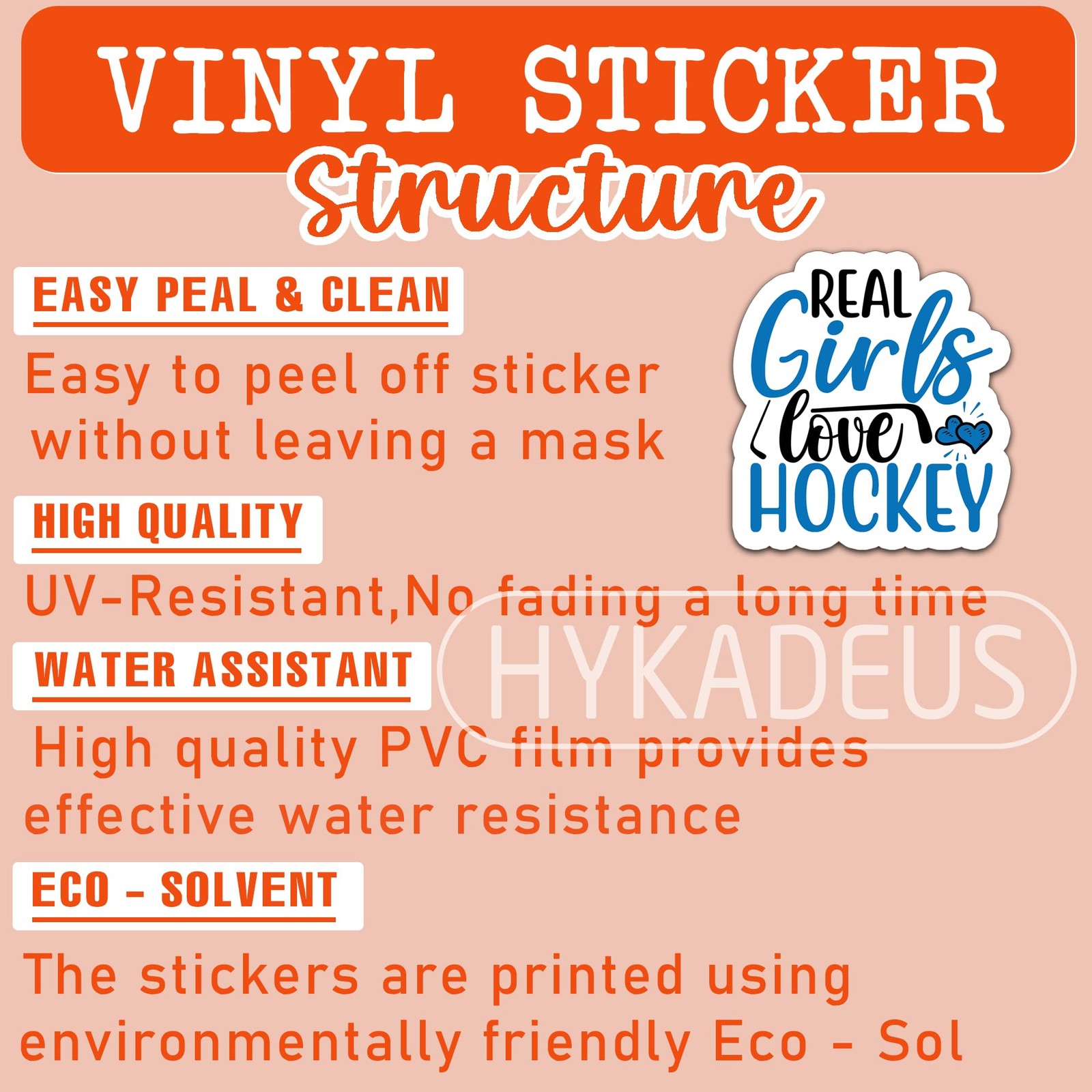 HYKADEUS Real Girls Love Hockey Sticker Decals Waterproof Vinyl 3×2.8 3Pcs