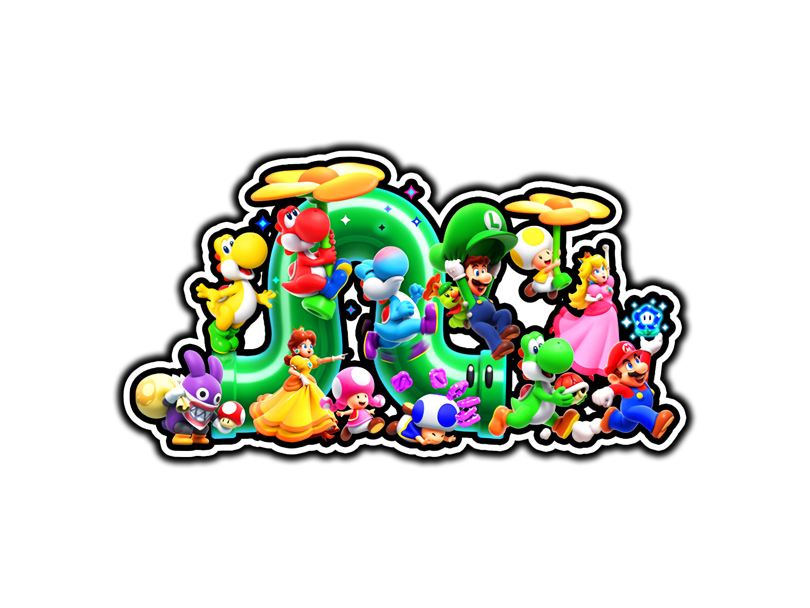 #1915 Super Mario Bros Wonder Group Poster Mushroom Kingdom Waterproof Sticker
