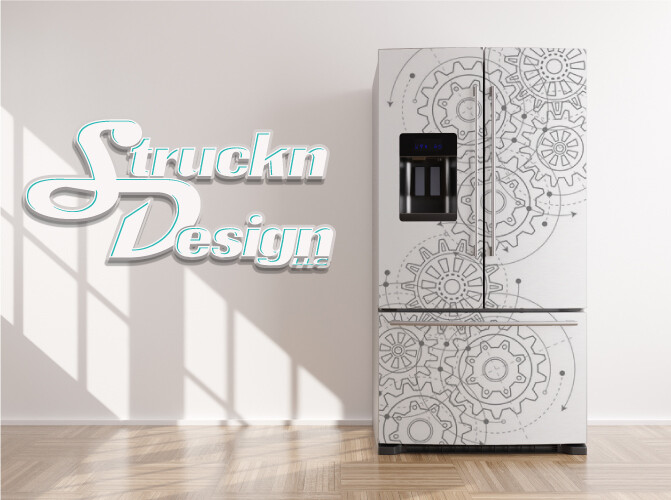 Mechanical Gears Drawing Industrial Fridge Freezer Wrap Side Door Vinyl Decal