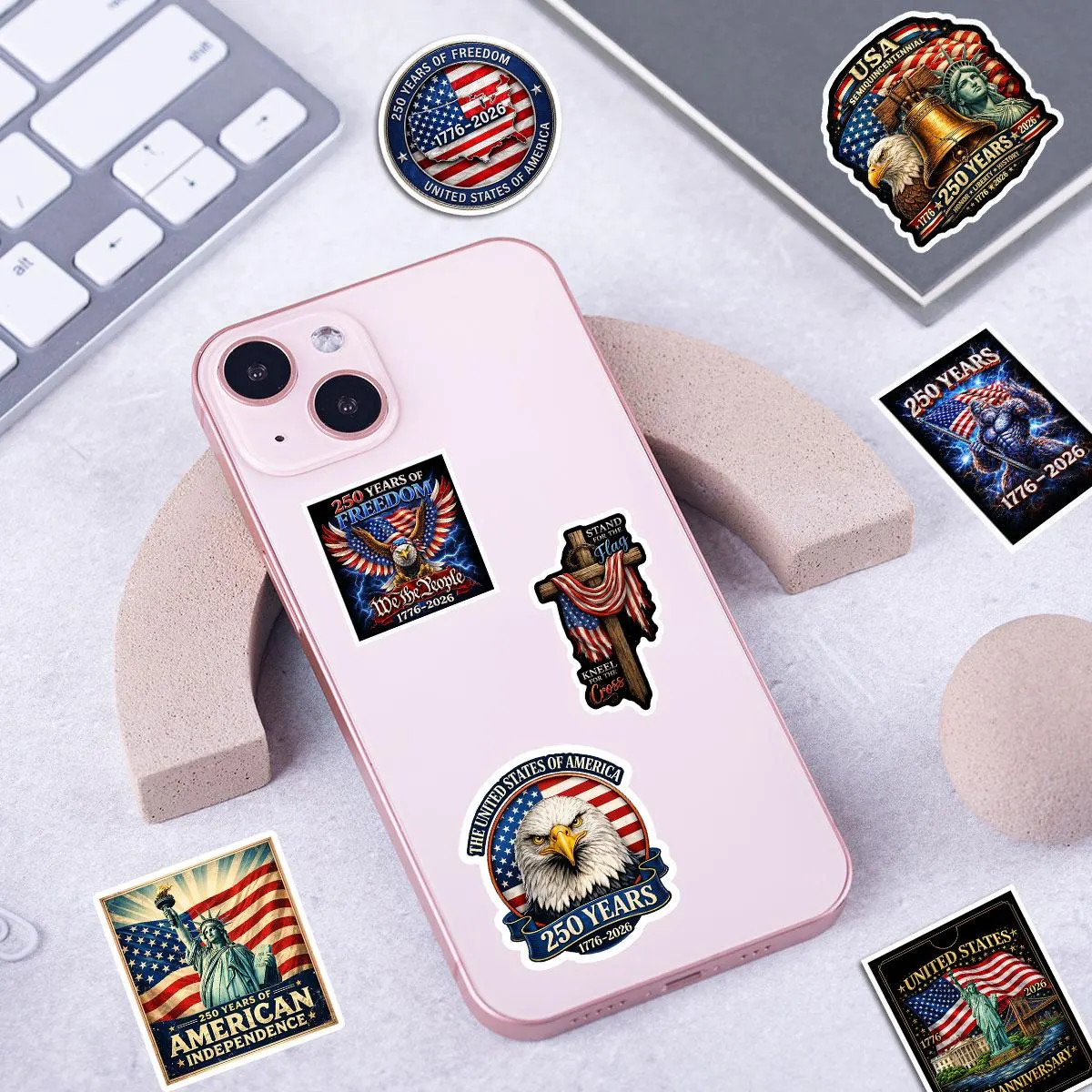 50Pcs 250th Anniversary Sticker 250 Years of Freedom Anniversary Waterproof Viny