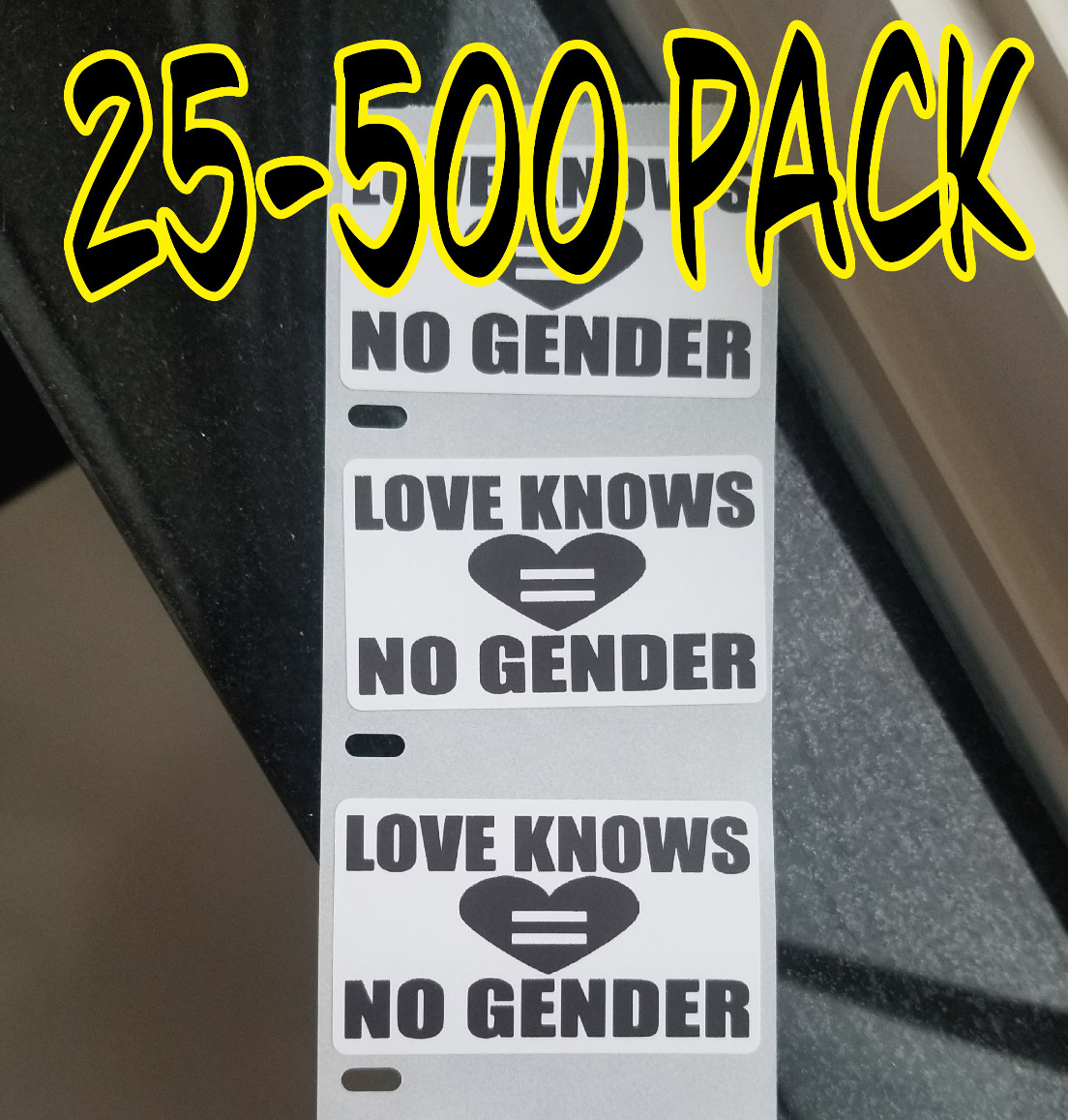 «LOVE KNOWS NO GENDER» Stickers 25-1000 Pack pro LGBT sticker gay pride trans