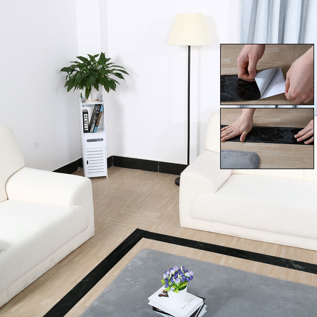 Self-adhesive Marble Paper Skirting Wall Waist Line Sticker Black 16.4Ft