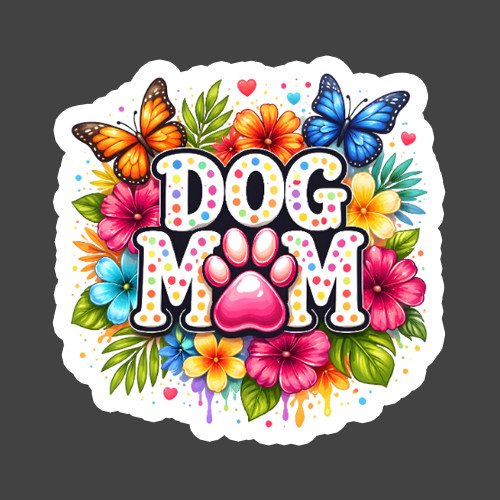 Dog Mom Sticker Vinyl Decal Floral Paw Print Butterfly Dog Lover Gift