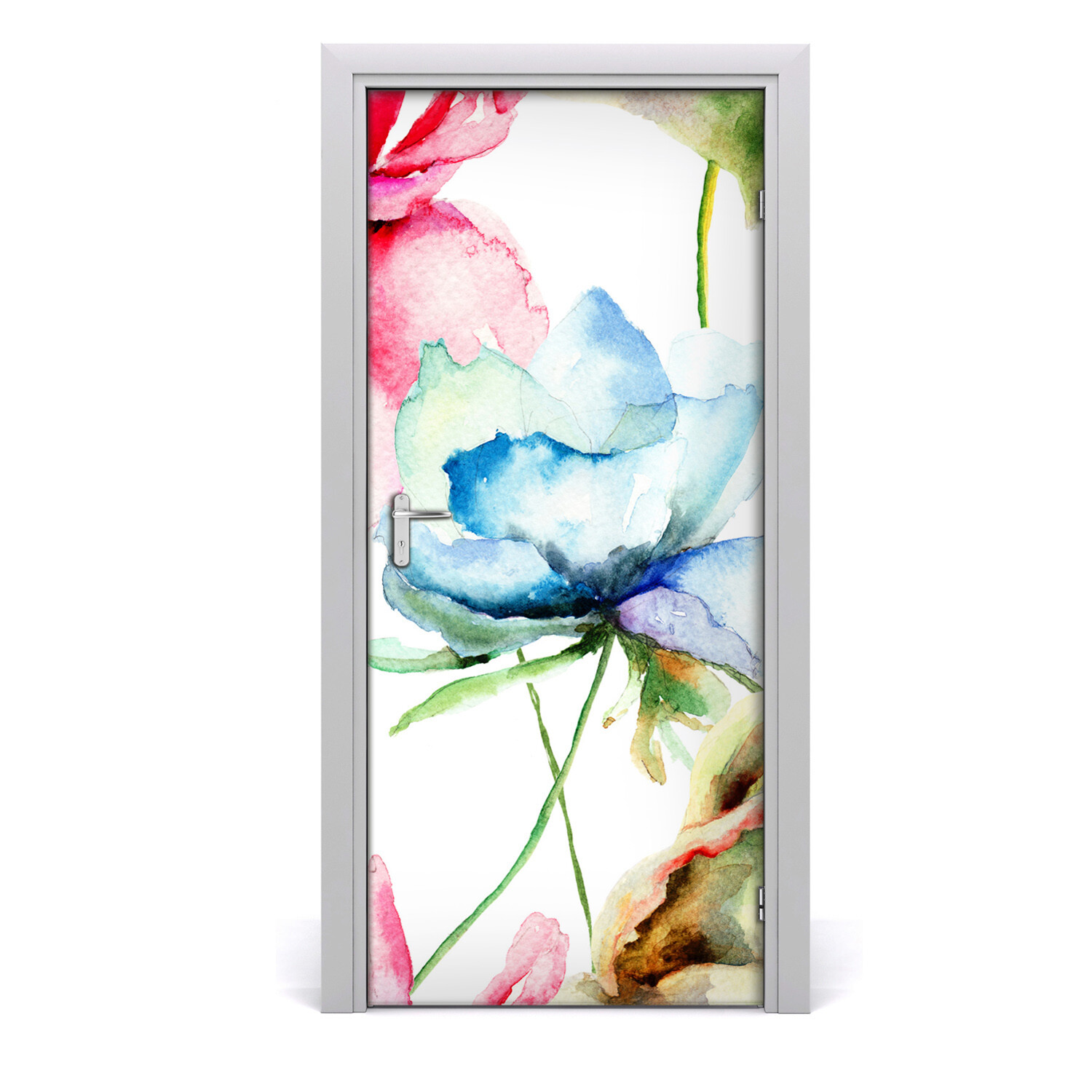 3D Home Door Self Adhesive Removable Sticker Living room Flowers Plants Poppies