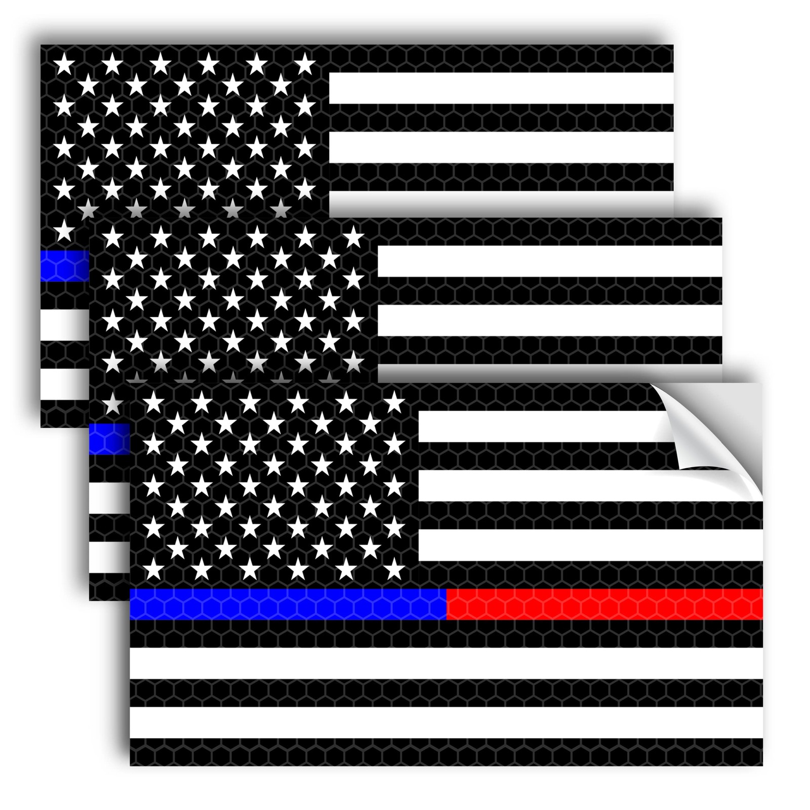 3PC Reflective Red and Blue Line Decal – 5×3 Inches – USA Thin Blue Red Line .