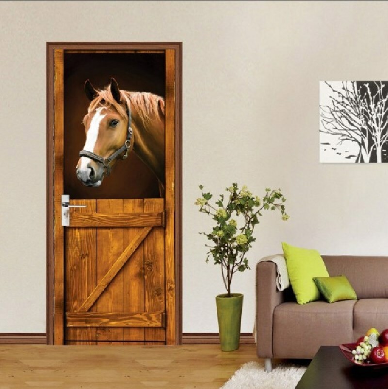 3D Ancient Rustic Barn Door Sticker Decal Self-adhesive Wrap Mural Home Decor