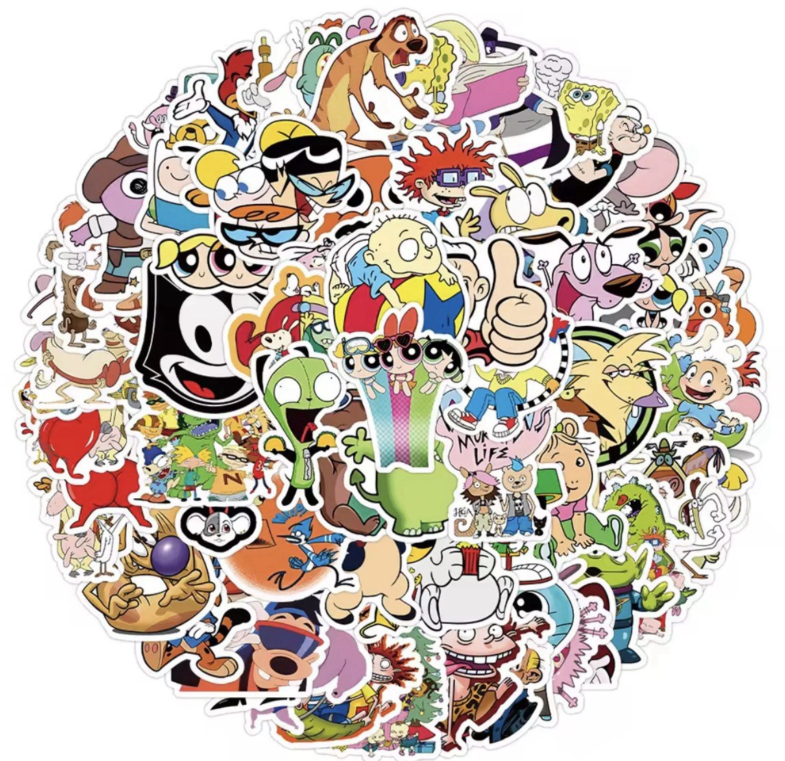 90s Throwback Character Stickers Mix 50pc Matte Cartoon Sticker FREE SHIPPING
