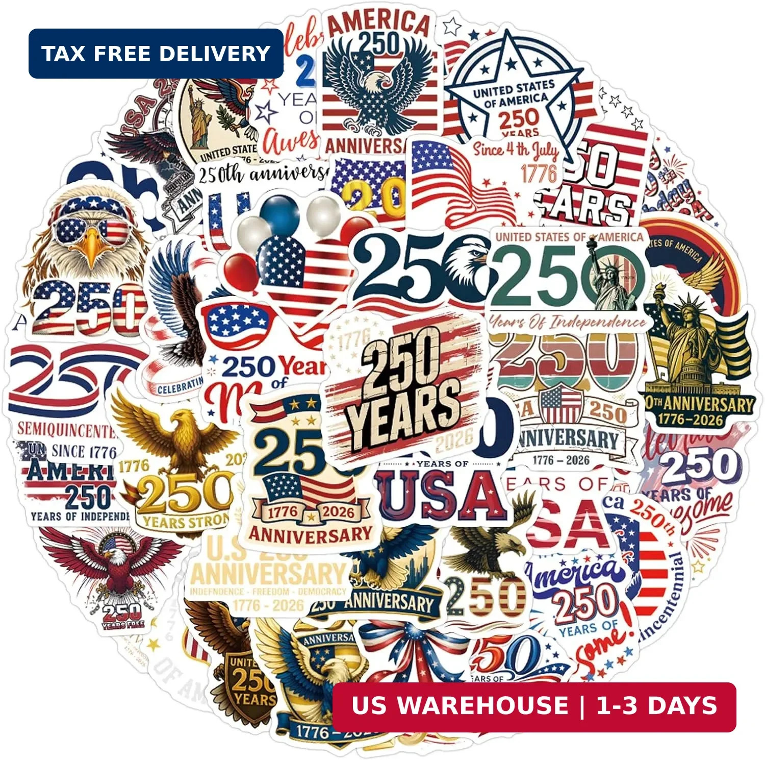 112 PCS United States 250Th Anniversary Stickers, Waterproof Vinyl USA 250 Years