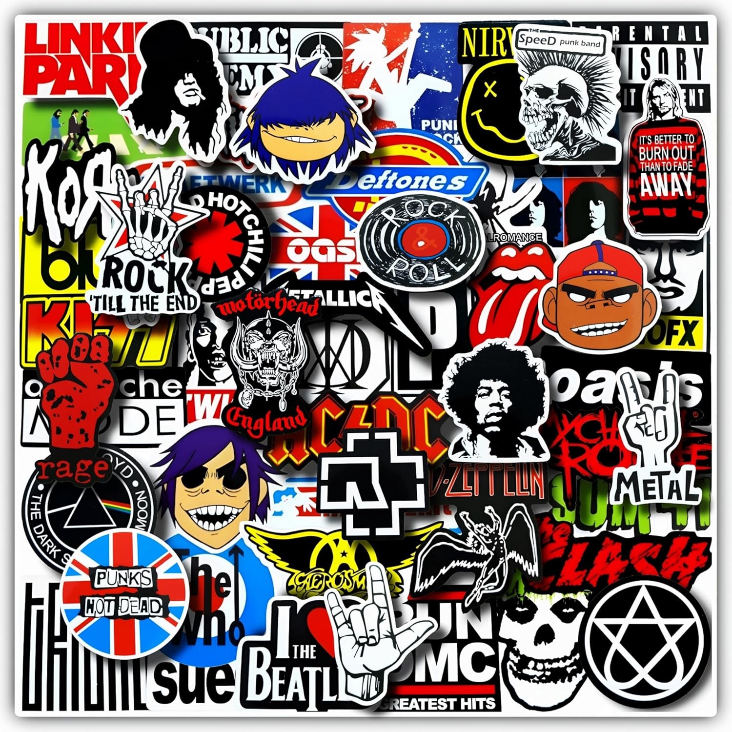 100 Pcs Rock Band Music Stickers – Durable and Waterproof Vinyl Stickers Featu