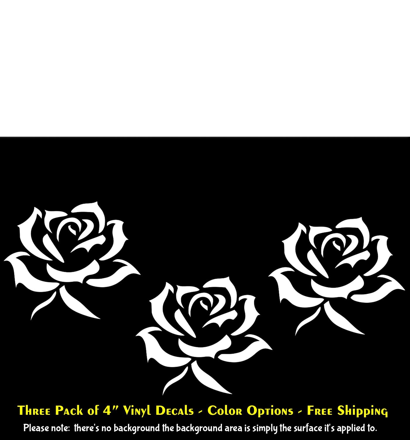 Rose Flower Graphic 3 PK of 4″ Vinyl Decals – Any Flat Surface – Color Options