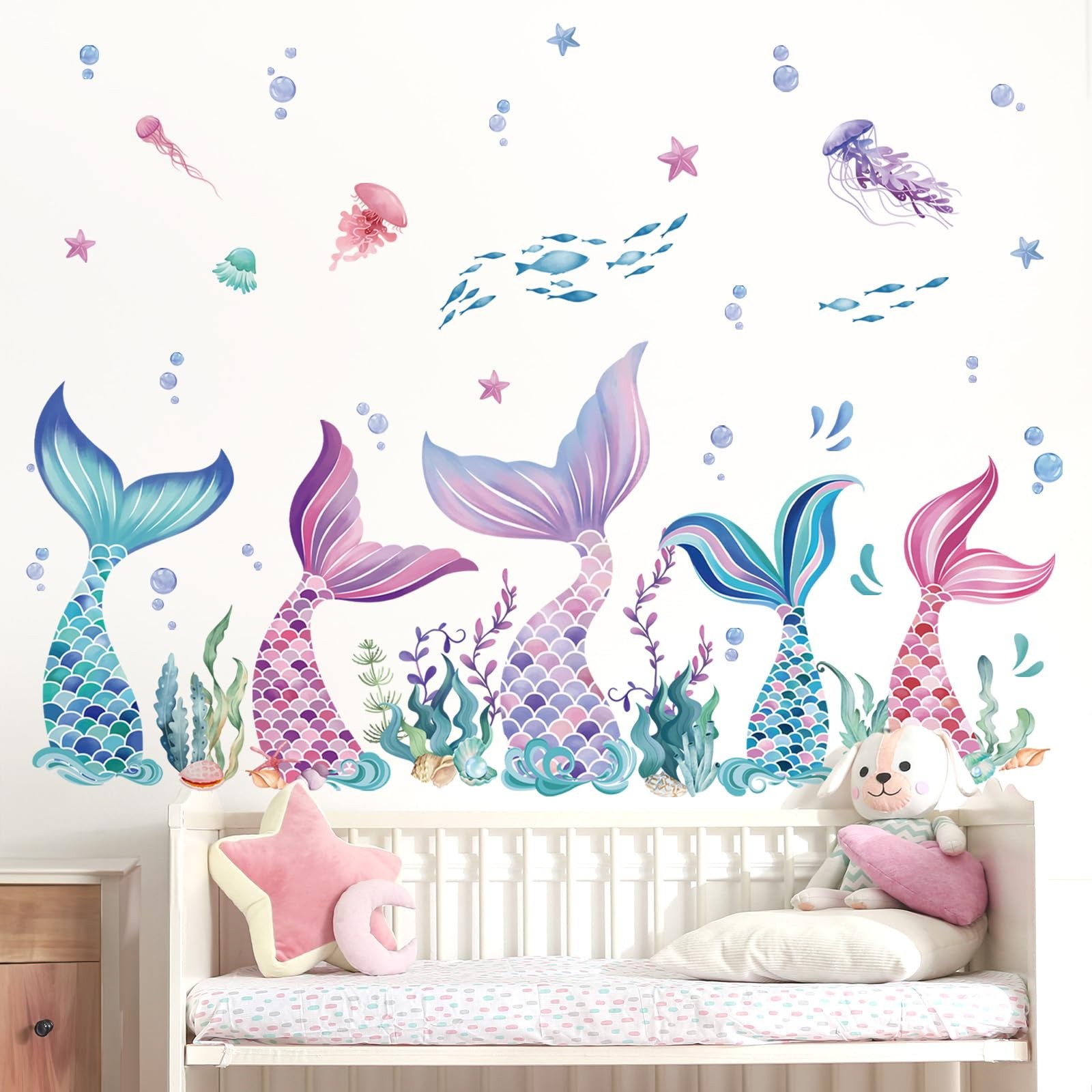 wondever Mermaid Tail Wall Stickers Under The Sea Mermaid Bubble Seaweed Peel an