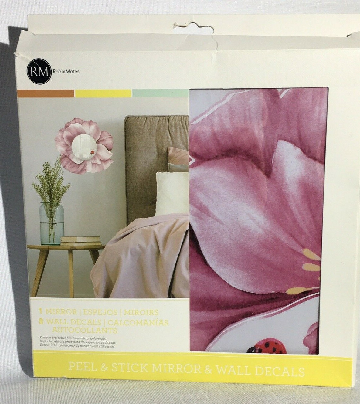 RoomMates Pink Peony Floral Mirror Peel & Stick 8 Wall Decals 13″ x 14.3″