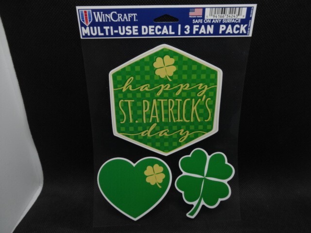 NEW WINCRAFT USA HAPPY ST. PATRICK’S DAY MULTI USE DECAL 3 FAN PACK HEART CLOVER