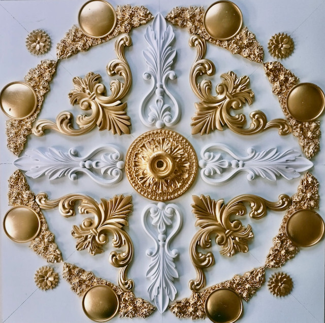 X15 Ceiling Mirror Rose Alabaster Gypsum Stucco Handmade – 60 X 60 Cm