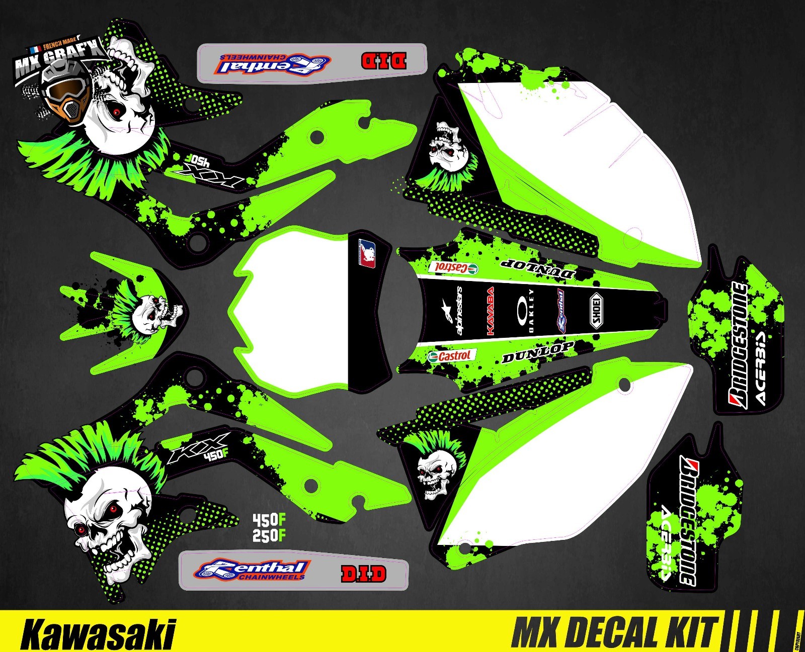 Motorcycle Decal Kit For Kawasaki KXF – Punk Skull