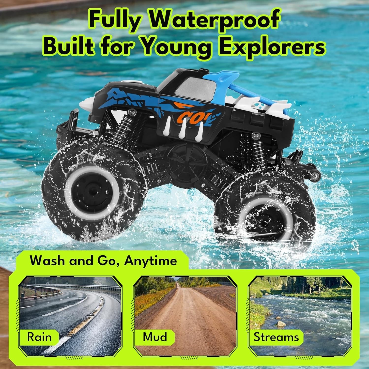 Threeking 1:16 Waterproof Monster Truck Toys RC Cars Amphibious Remote Control C