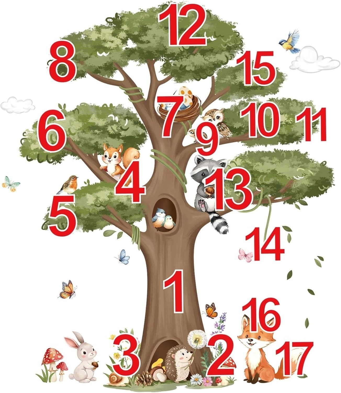 Woodland Animals Large Tree Wall Stickers Forest Animal Fox Rabbit Hedgehog Wall