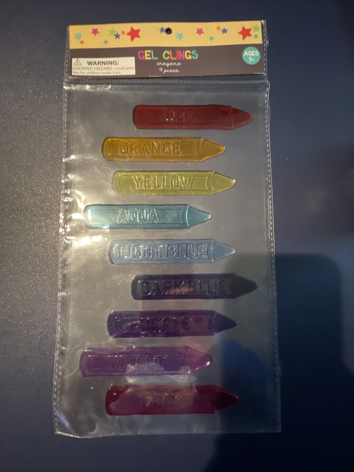 NEW Gel Window Clings Stickers 9 ct Crayons Educational Learning
