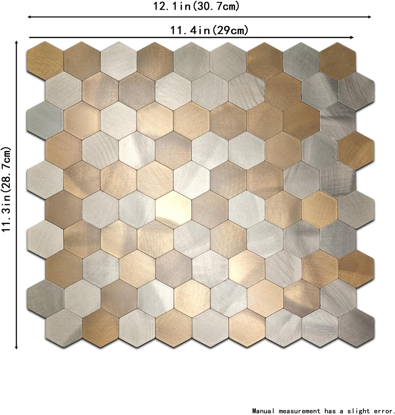 10Pcs Copper Hexagon Mosaic Wall Stickers, Waterproof & Self-Adhesive Decor