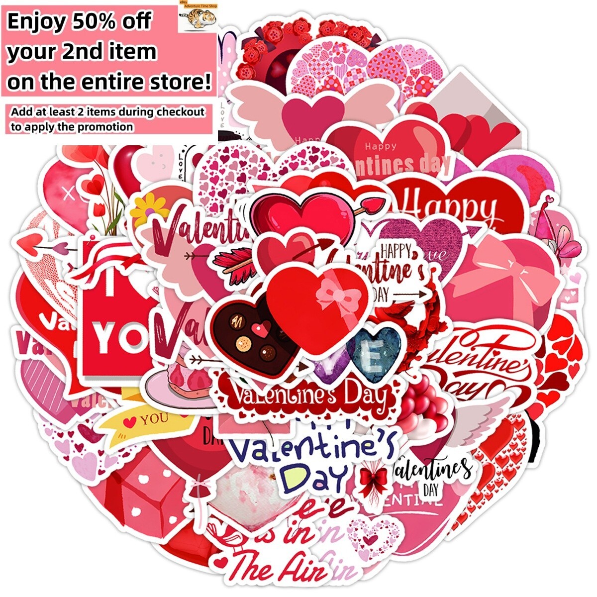 50Pcs Stickers Valentine’s Day Heart Love Laptop Phone Luggage Car Fridge Vinyl