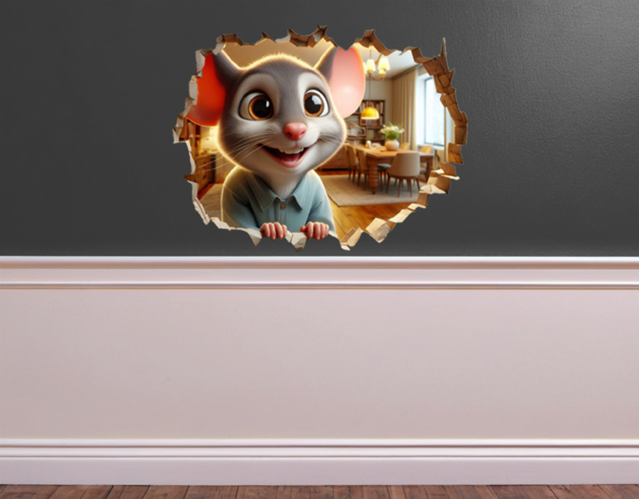 Mouse in Wall Hole Decal – Realistic Tiny Mouse Resident Wall Sticker (5-Inch)