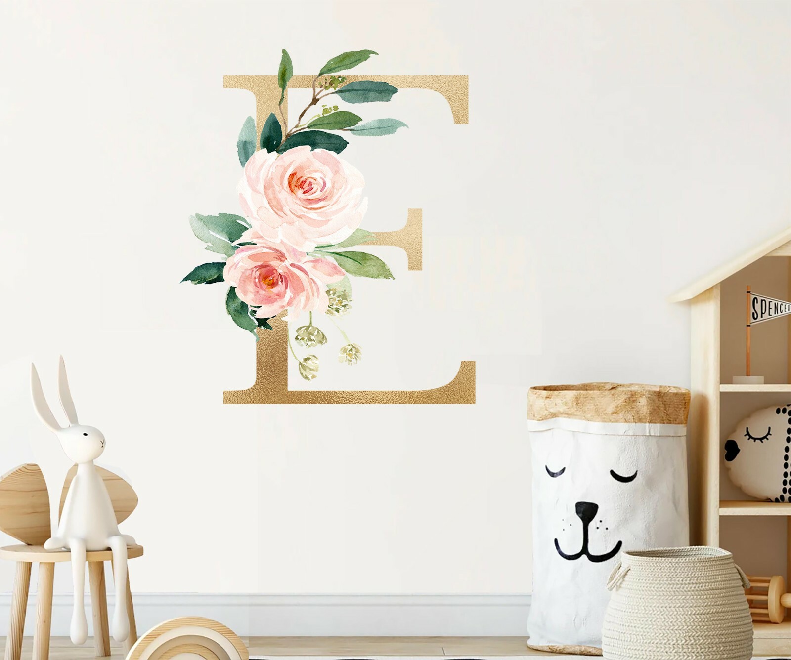 Bohemian Gold Floral Alphabet Letters Initial Removable Wall Decal Sticker Decor