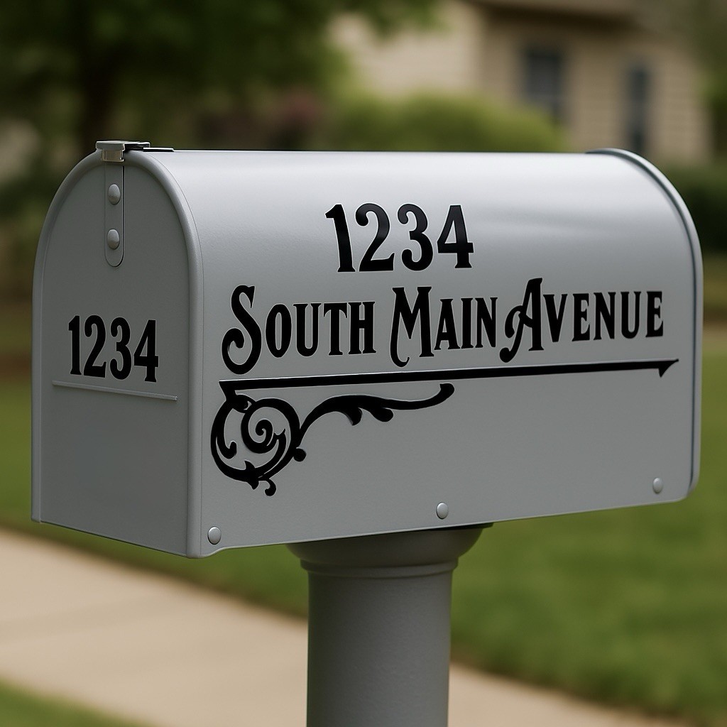Custom Standard Mailbox Vinyl Decal Set — Street Address & Color Personalization