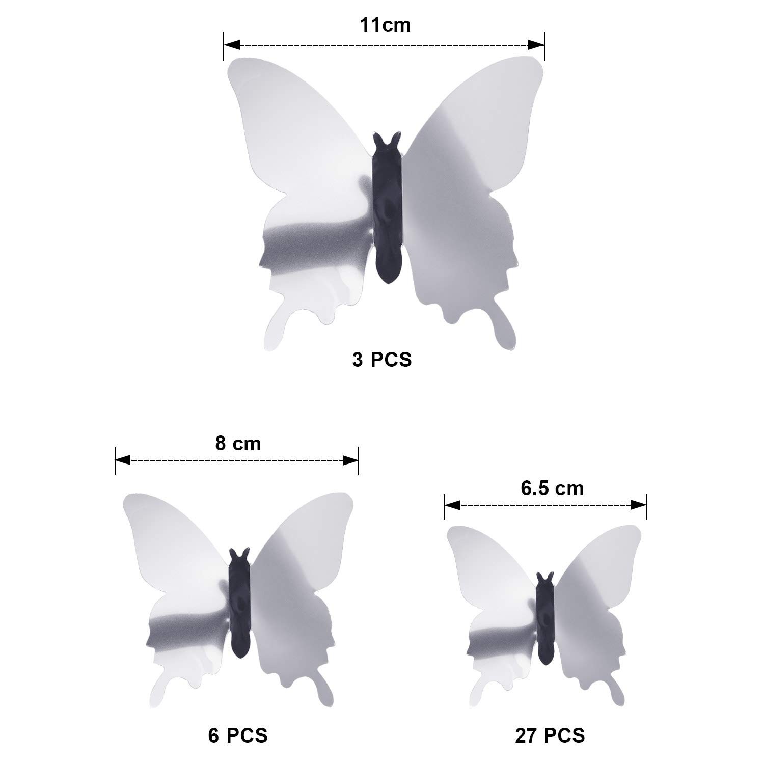 BBTO 48 Pieces Butterfly Wall Decor DIY 3D 48 Count (Pack of 1), Silver