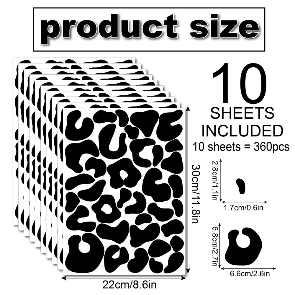 360 PCS Matte Black Leopard Print Wall 0.6–2.6 in,