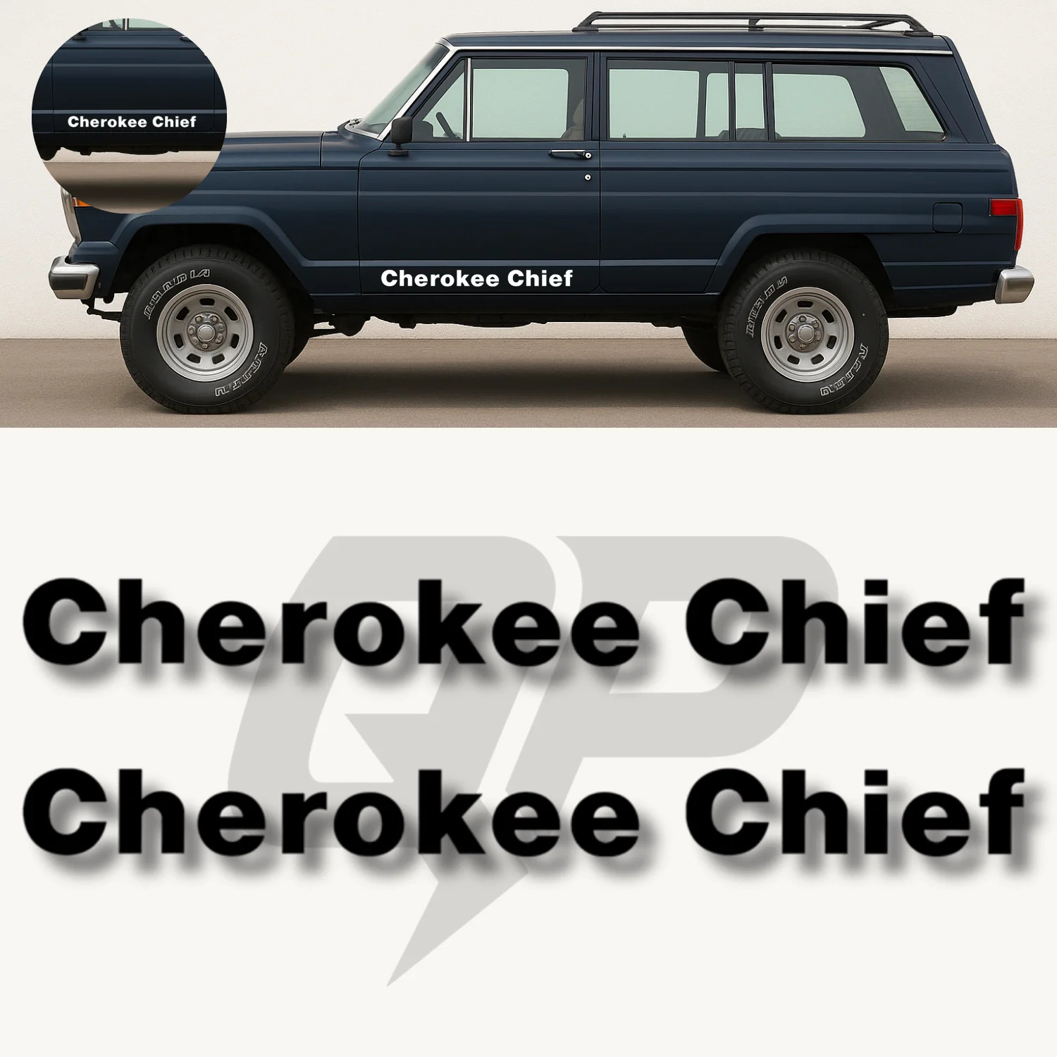 Aftermarket Cherokee Chief SJ Door Name Decal Set (1975–1978)