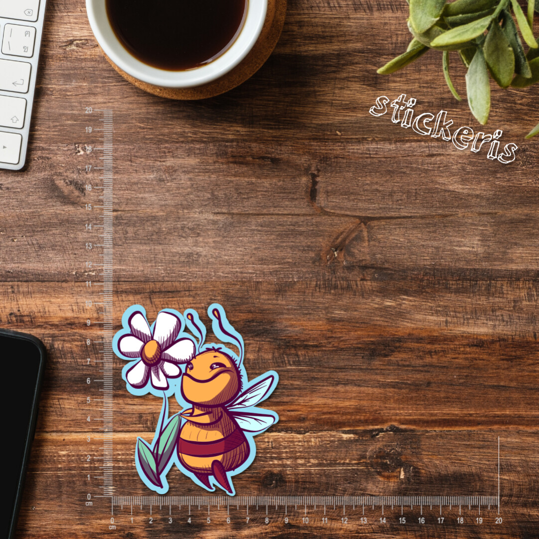 2x Bumblebee sniffing a white flower sticker 4-12″ (up to 47″)| buy 2 get 1 free