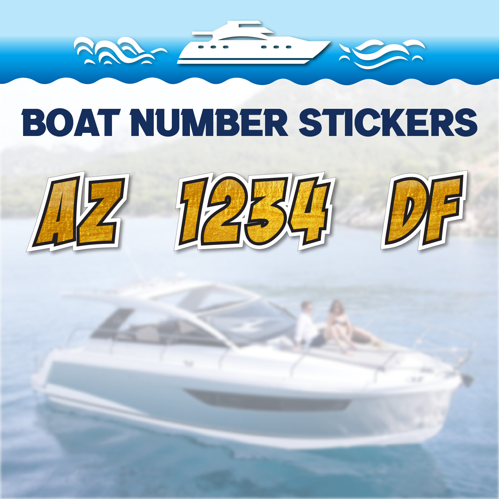 2pcs Custom Watercraft Number Boat Registration Stickers 3 inch Texture