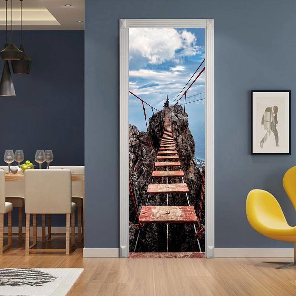 Drawbridge 3D Self Adhesive Bedroom Door Wrap Mural Wall Stickers Home Decals
